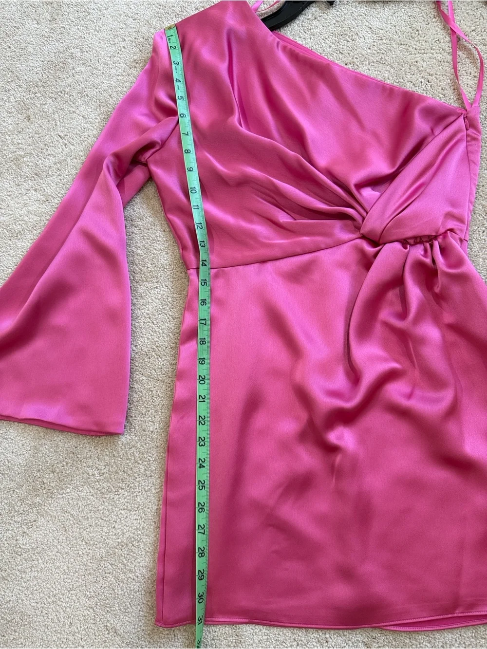 Muse by Marchesa Radiant Sunset Punch Pink One-Shoulder Satin Mini Dress